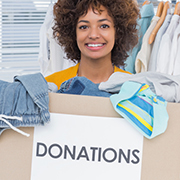 Woman with box of donations